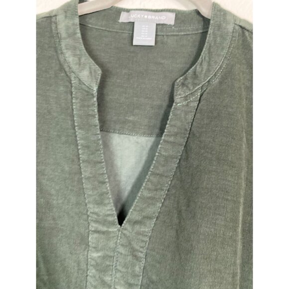 Lucky Brand Green Corduroy Tiered Long Sleeve Dress Women's Size Medium Solid - Picture 9 of 16